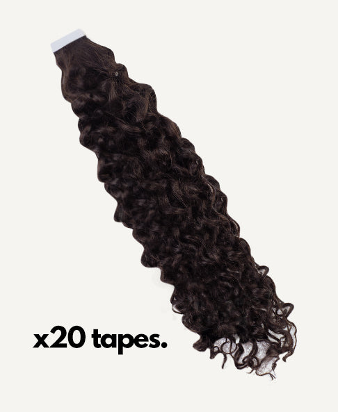 curly tape-in hair extensions #2 chocolate brown. - 14"/50g / Invisible