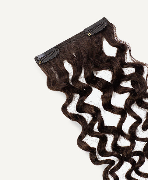 curly (3A curls) clip-in extensions #4 medium brown. - 14" / Regular / Extra Volume