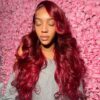 Pre-Cut Lace Wear Go Glueless Wig Burgundy Pure Color Body Wave Breathable - 4x4 Lace / 180% Density / 32 inch