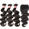 Sunber Hair Body Wave Transparent 5*5 Closure With Virgin Hair Weave 3 Bundles - 16 16 16+16 / Free Part