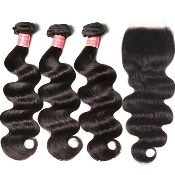 Sunber Hair Body Wave Transparent 5*5 Closure With Virgin Hair Weave 3 Bundles - 16 16 16+16 / Free Part