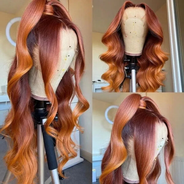 Sunber Mix Ginger And Copper Red Straight Human Hair Wigs Ombre Lace Front Wig - 18
