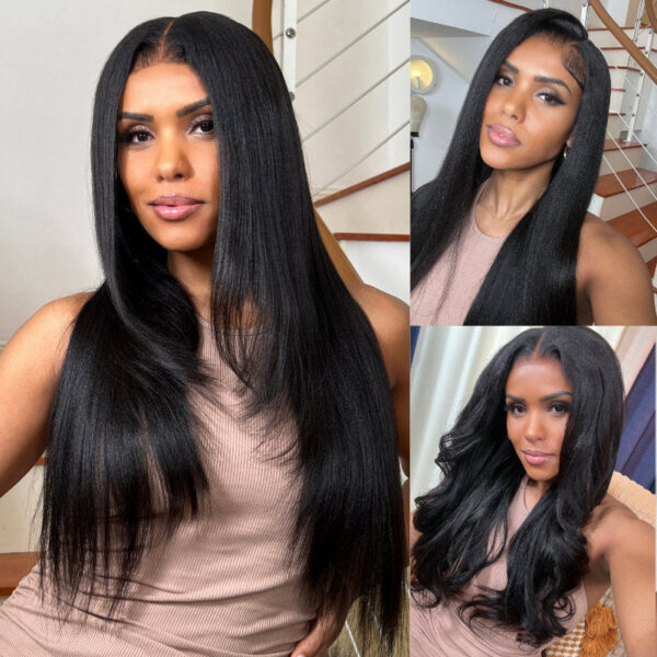 Sunber Yaki Straight Glueless Pre-cut 7x5 Bye Bye Knots Lace Closure Wig With Bleach Knots - 24 Gina Same Style / Kinky Edge 7*5 Bye Bye Knots-Yaki St