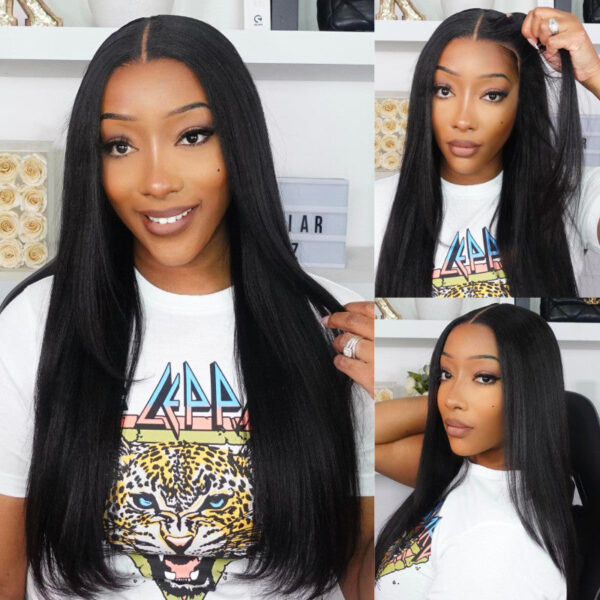 Sunber Yaki Straight Glueless Pre-cut 7x5 Bye Bye Knots Lace Closure Wig With Bleach Knots - 24 Gina Same Style / Kinky Edge 7*5 Bye Bye Knots-Yaki St